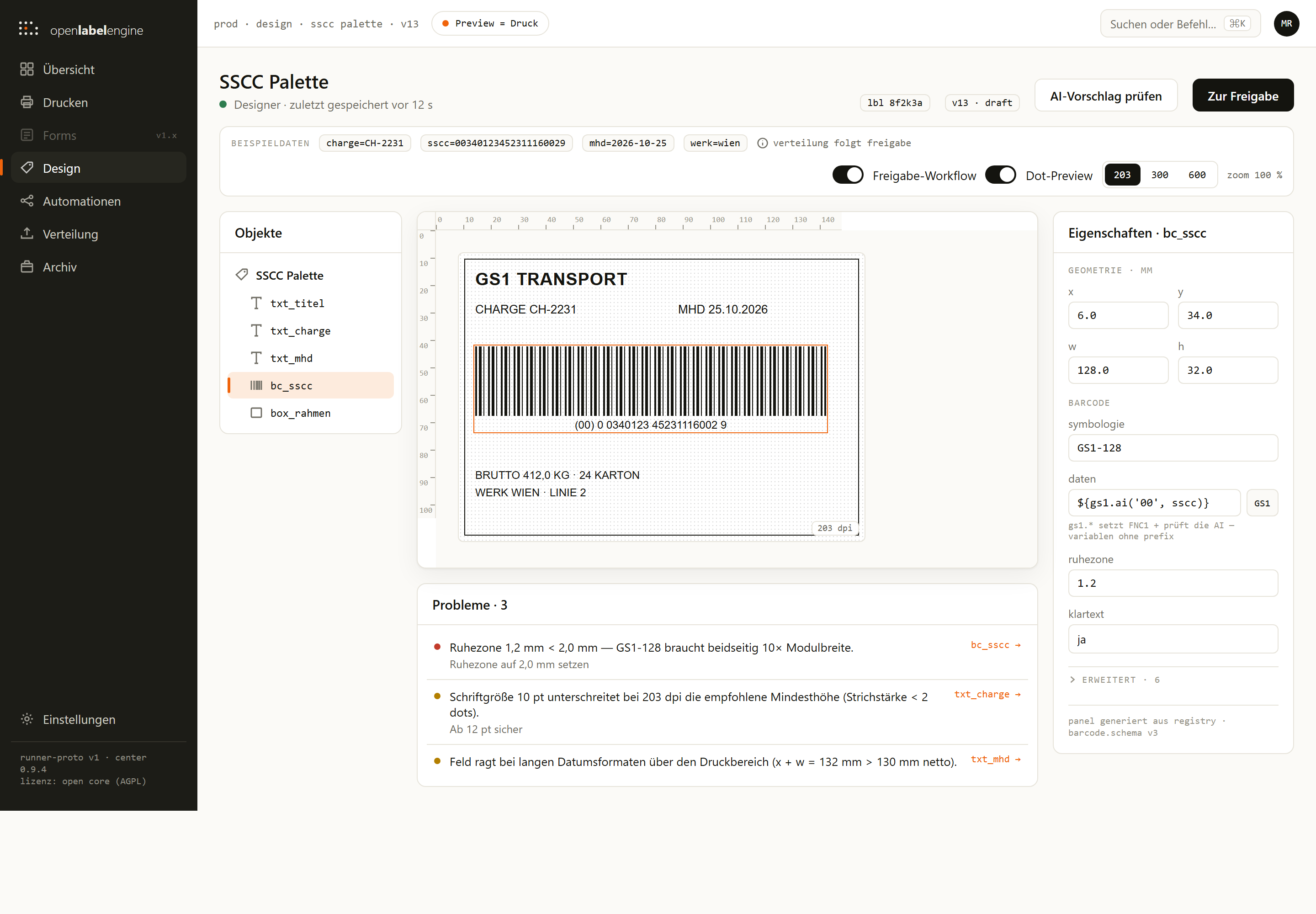 Designer canvas with object tree and dot preview